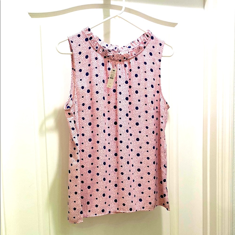 Talbots NWT women’s size M sleeveless blouse ruffle collar pink  blue polkadots